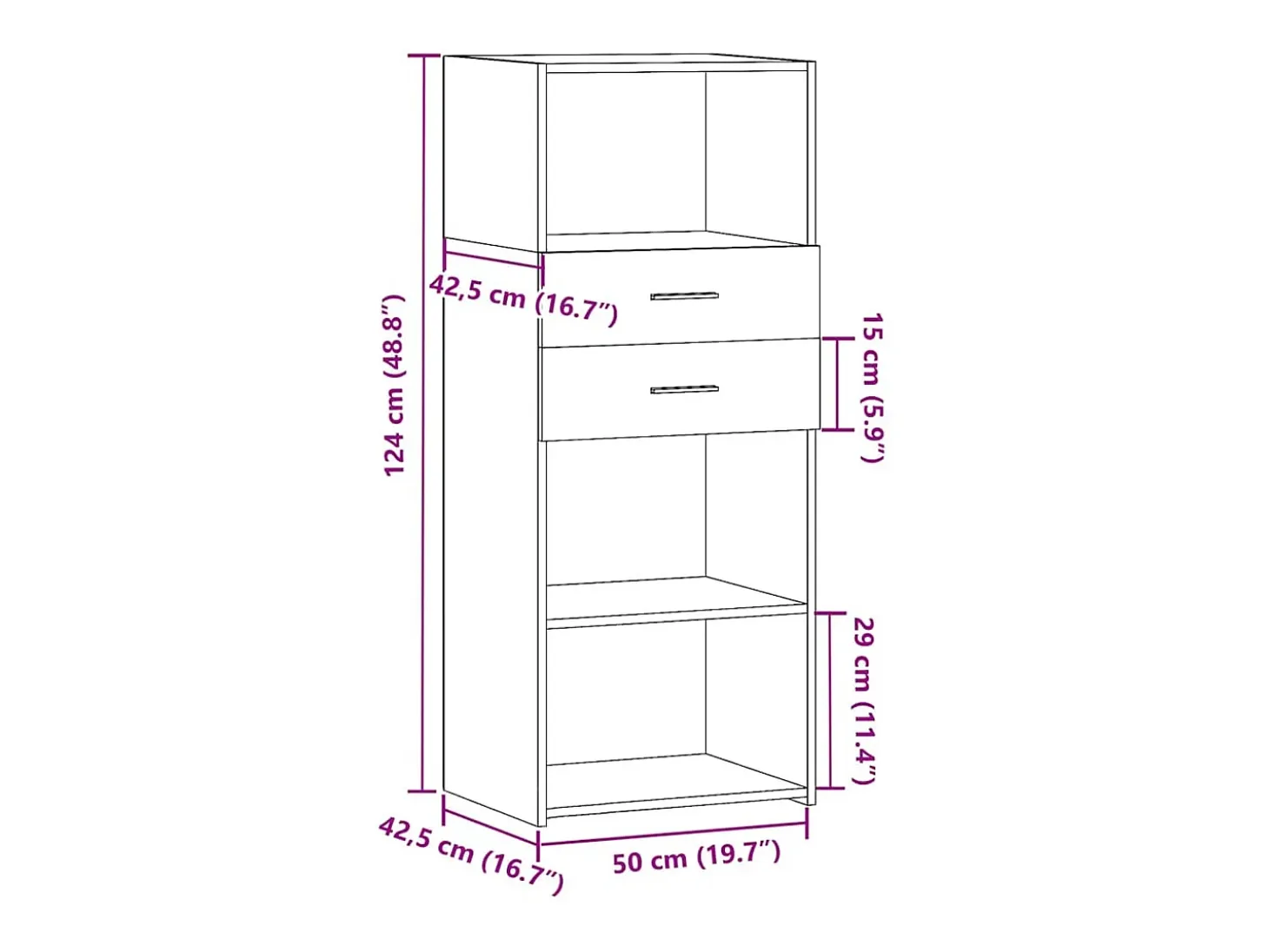 Aparador buffet cómoda armario mueble organizador cocina salón salón alto 50 x 42,5 x 124 cm madera contrachapada negro 02_0034935