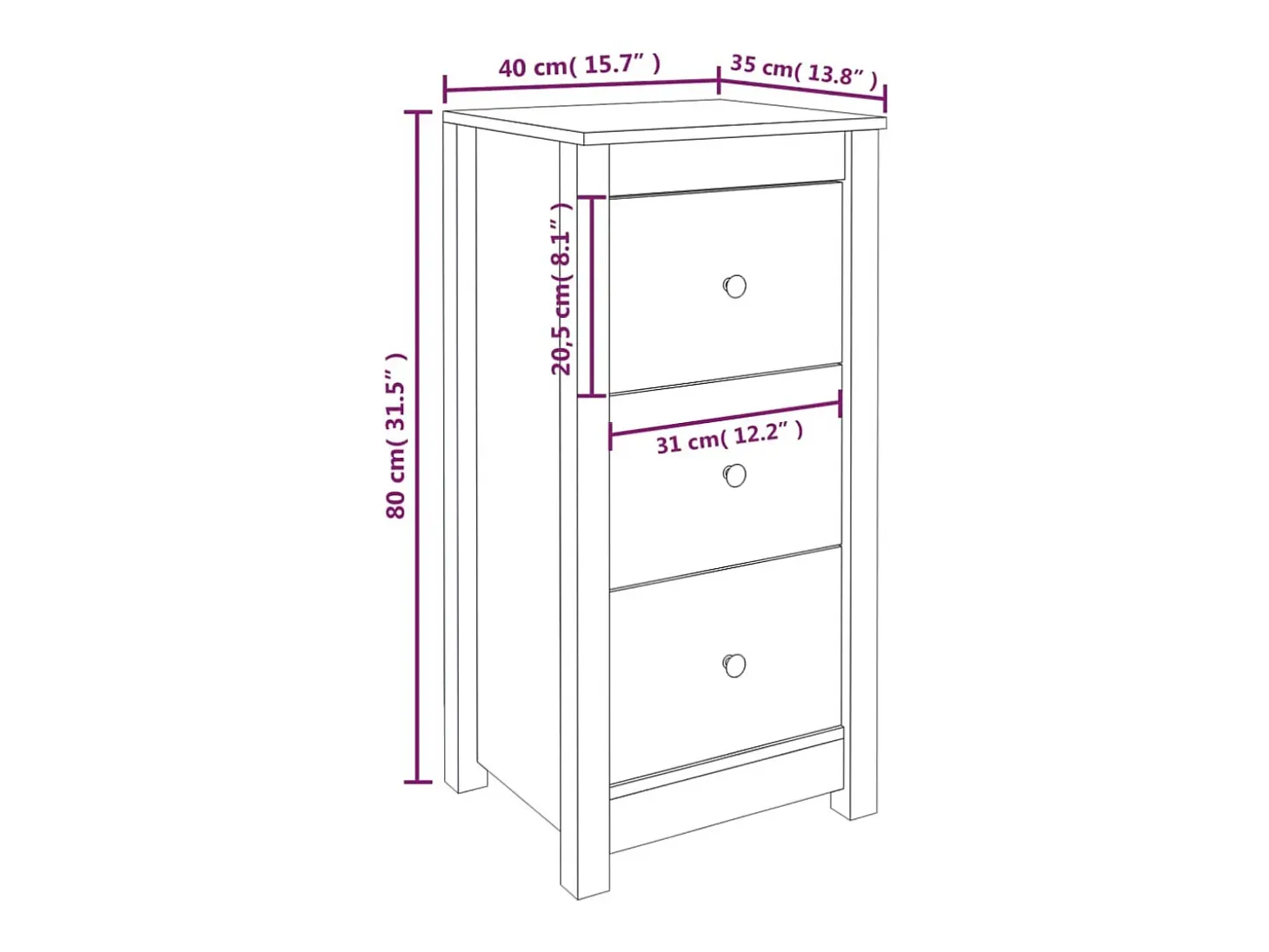 Aparador buffet cómoda armario mueble organizador cocina salón salón juego de 2 40 x 35 x 80 cm madera maciza de pino marrón 02_0036887