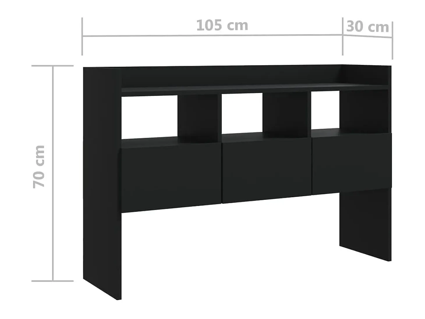 Aparador buffet cómoda armario unidad de almacenamiento organizador cocina salón salón 105 x 30 x 70 cm madera contrachapada negra 02_0035834