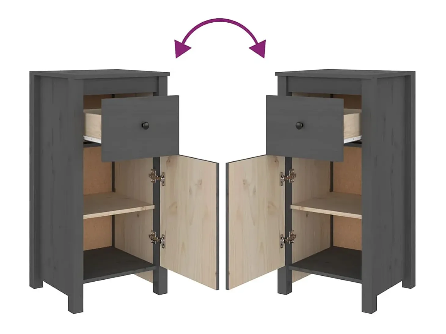 Aparador buffet cómoda armario unidad de almacenamiento organizador cocina salón salón juego de 2 40 x 35 x 80 cm madera maciza de pino gris 02_0036840