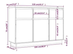 Aparador buffet cómoda armario mueble organizador cocina salón salón 110 x 34 x 75 cm madera maciza de pino marrón 02_0029515