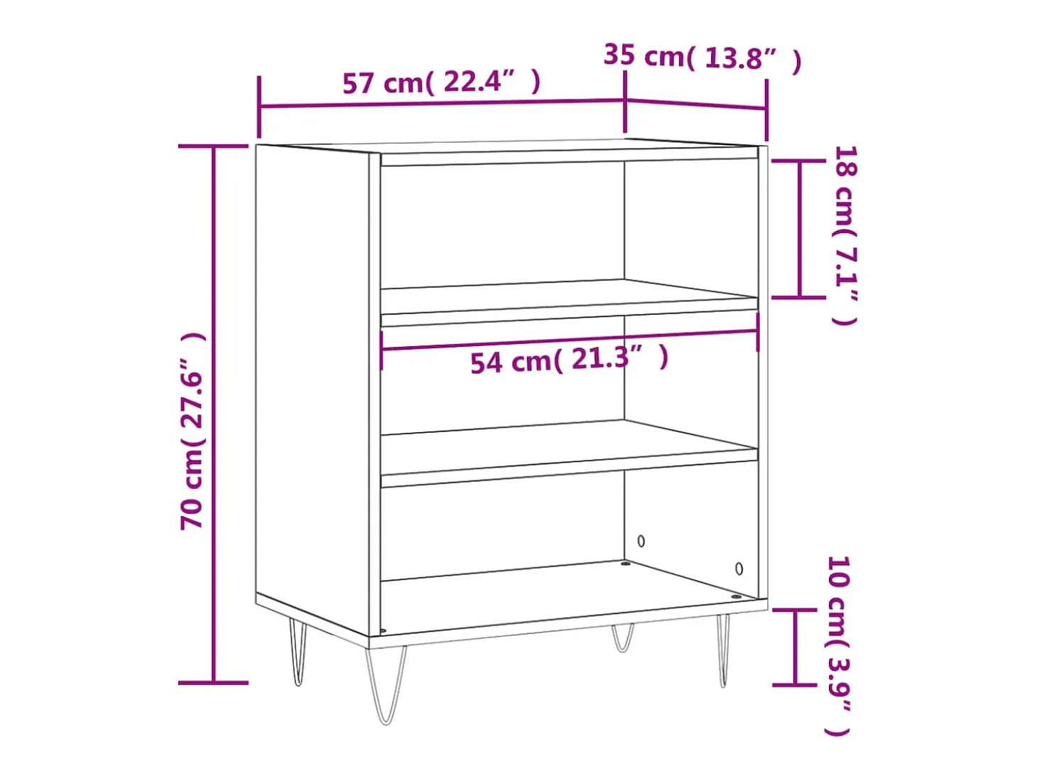 Aparador buffet cómoda armario mueble organizador cocina salón brillante 57 x 35 x 70 cm madera contrachapada blanco 02_0030648
