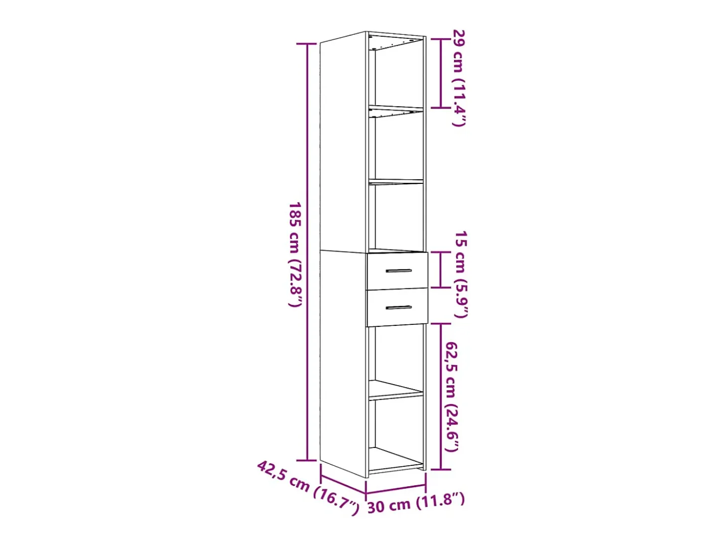 Aparador buffet cómoda armario mueble organizador cocina salón salón alto 30 x 42,5 x 185 cm madera contrachapada marrón 02_0033575