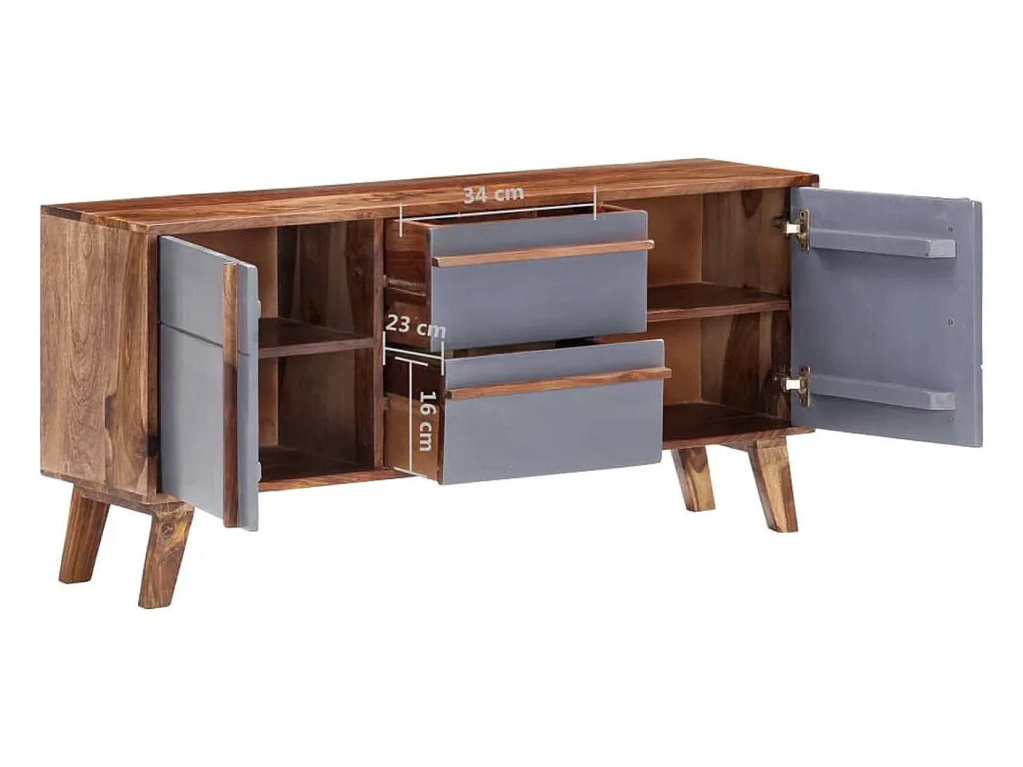 Aparador buffet cómoda armario mueble organizador cocina salón salón 120 x 30 x 55 cm madera maciza gris 02_0031779