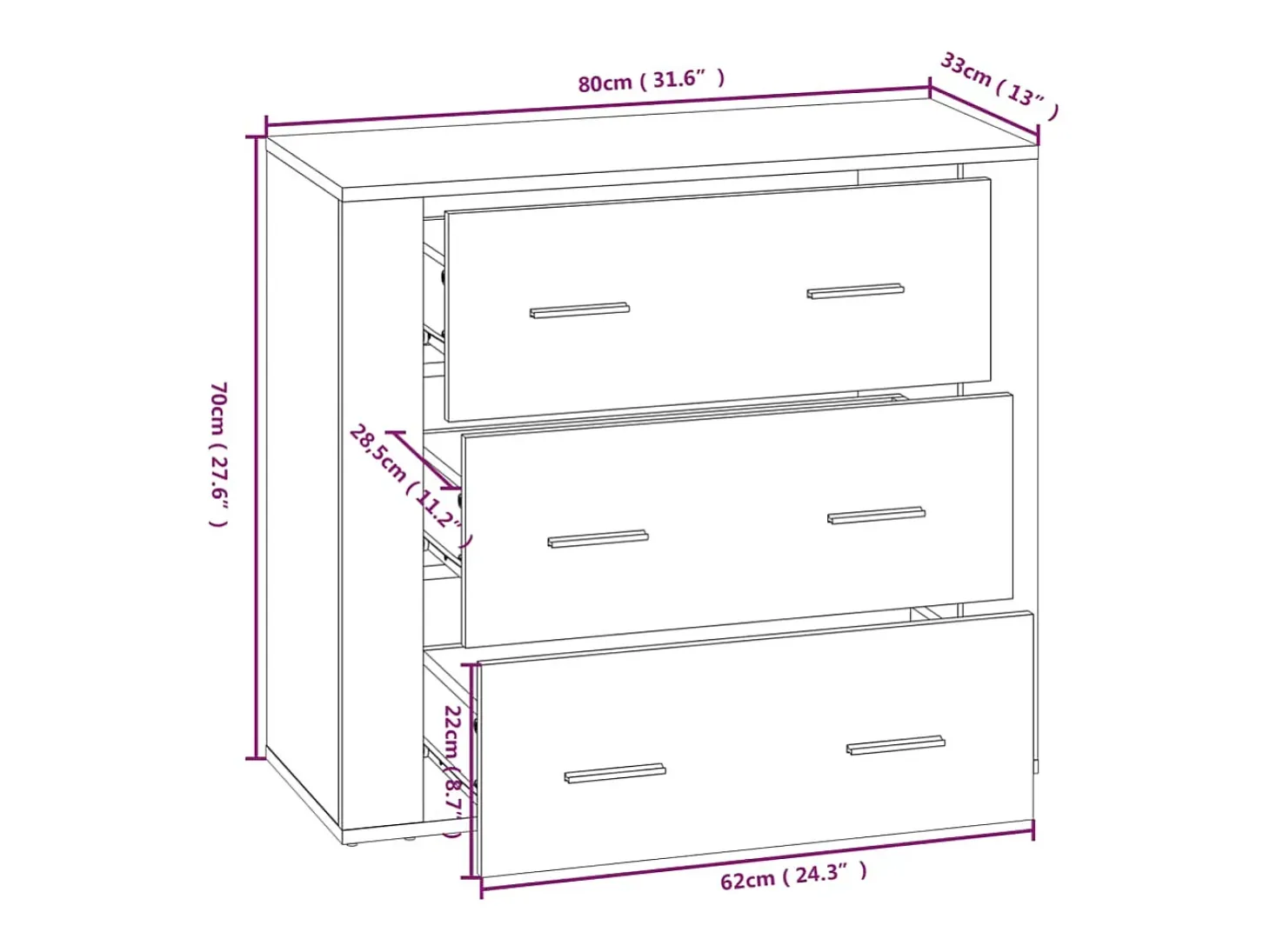 Aparador buffet cómoda armario unidad de almacenamiento organizador cocina salón salón 80 x 33 x 70 cm madera contrachapada marrón 02_0031110