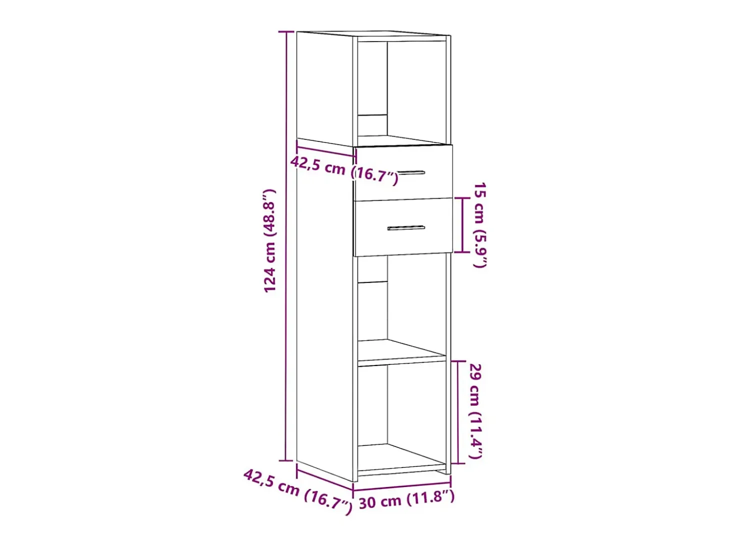 Aparador buffet cómoda armario mueble organizador cocina salón salón alto 30 x 42,5 x 124 cm madera contrachapada marrón 02_0033573