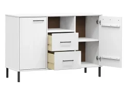 Aparador buffet cómoda armario mueble organizador cocina salón salón con patas de metal 113 x 40 x 77 cm madera maciza blanco 02_0030093