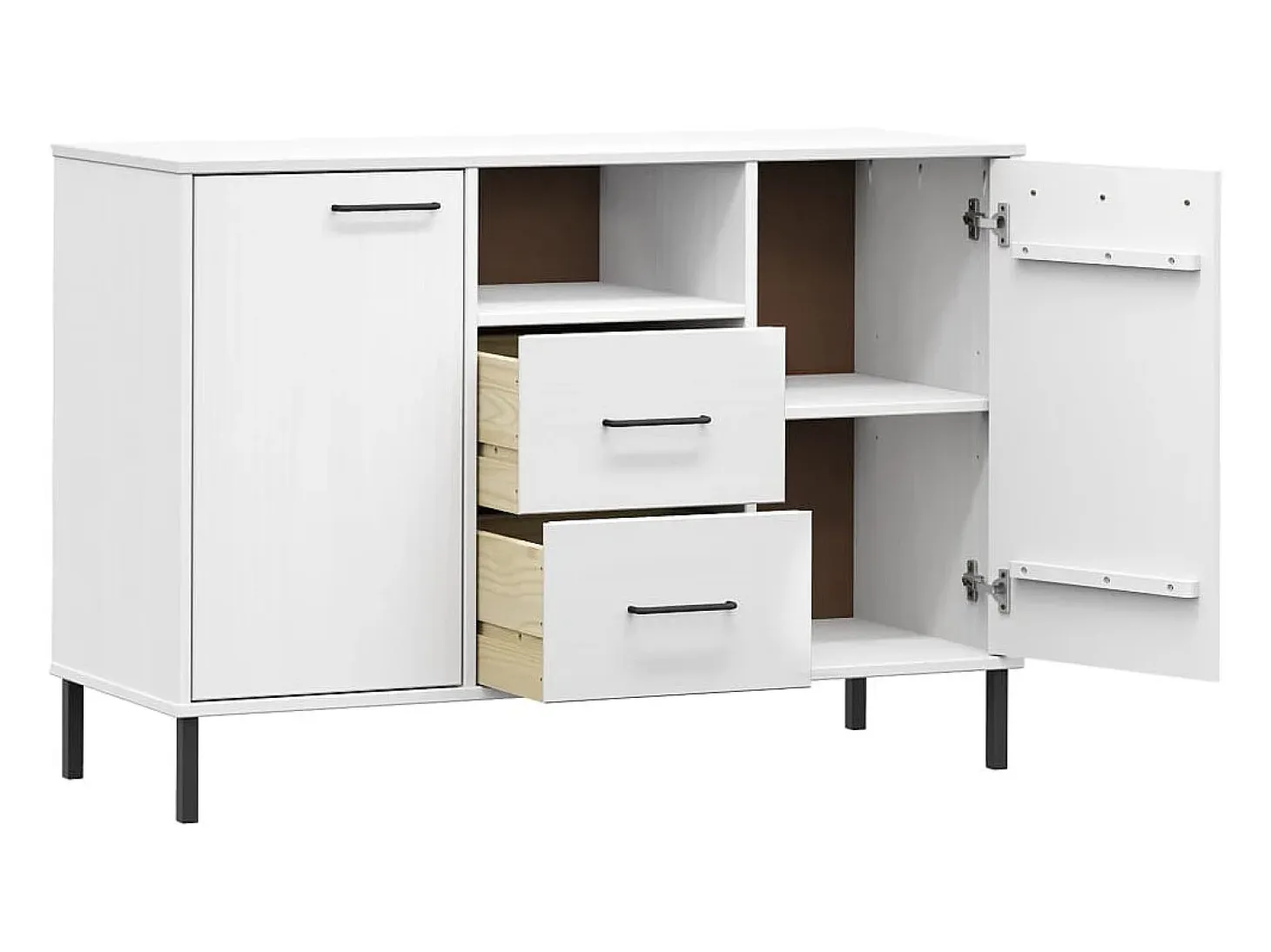 Aparador buffet cómoda armario mueble organizador cocina salón salón con patas de metal 113 x 40 x 77 cm madera maciza blanco 02_0030093