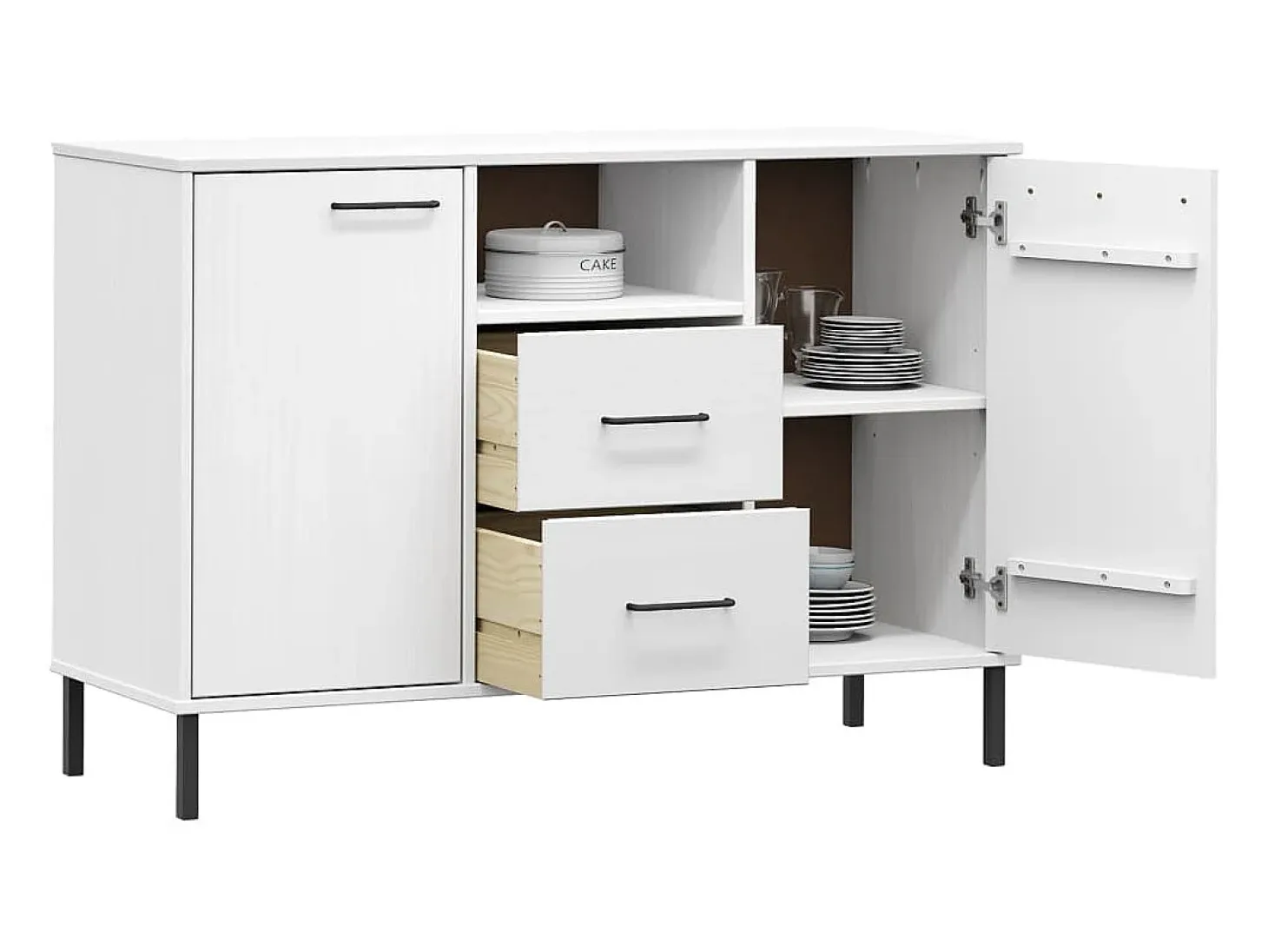 Aparador buffet cómoda armario mueble organizador cocina salón salón con patas de metal 113 x 40 x 77 cm madera maciza blanco 02_0030093