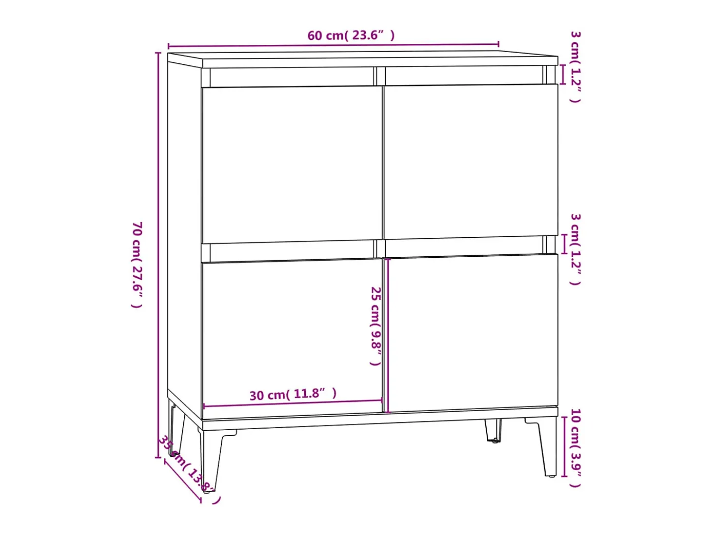Aparador buffet cómoda armario unidad de almacenamiento organizador cocina salón salón 60 x 35 x 70 cm madera contrachapada marrón 02_0030980