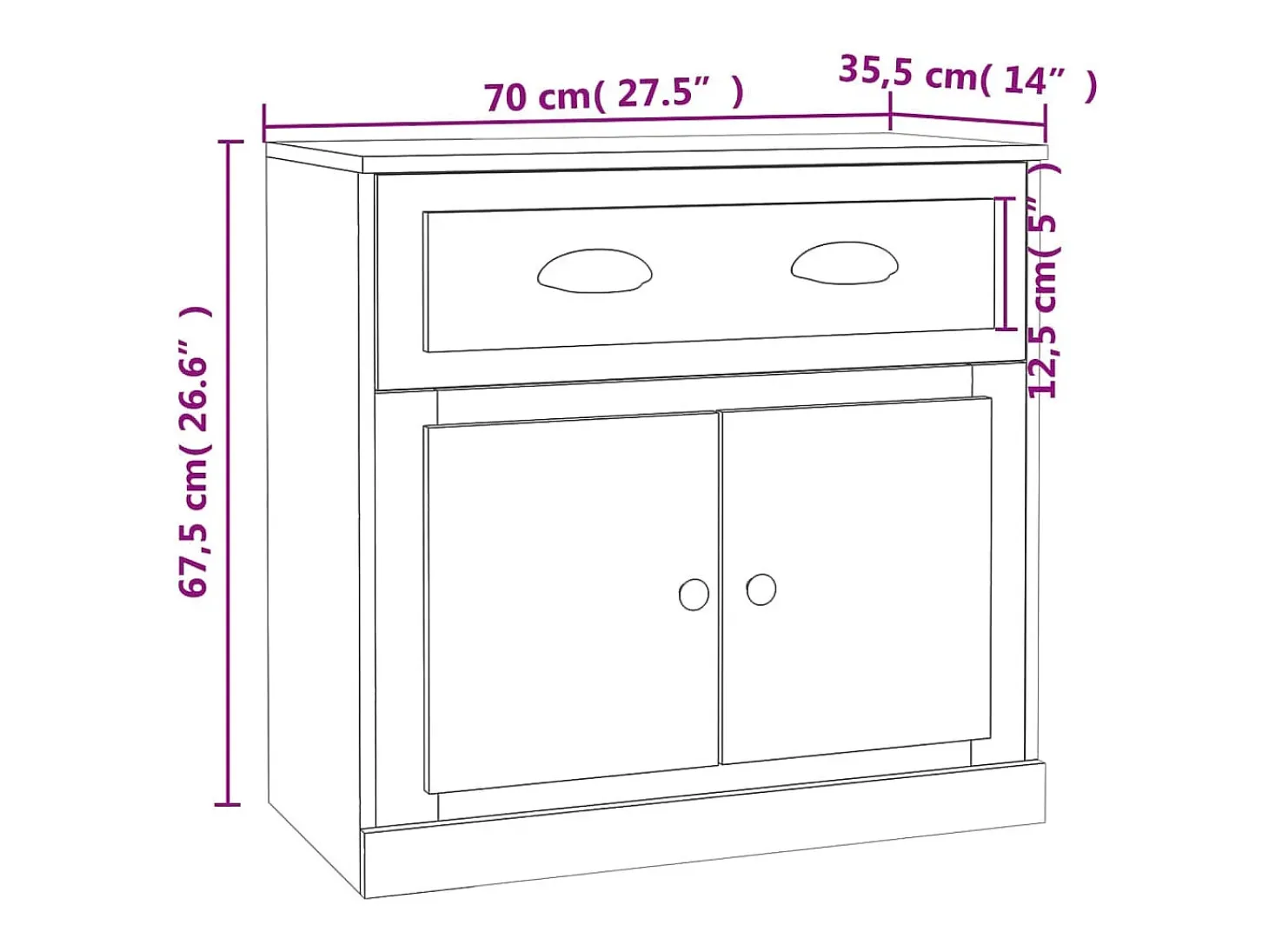 Aparador buffet cómoda armario unidad de almacenamiento organizador cocina salón salón 70 x 35,5 x 67,5 cm madera contrachapada gris 02_0032084
