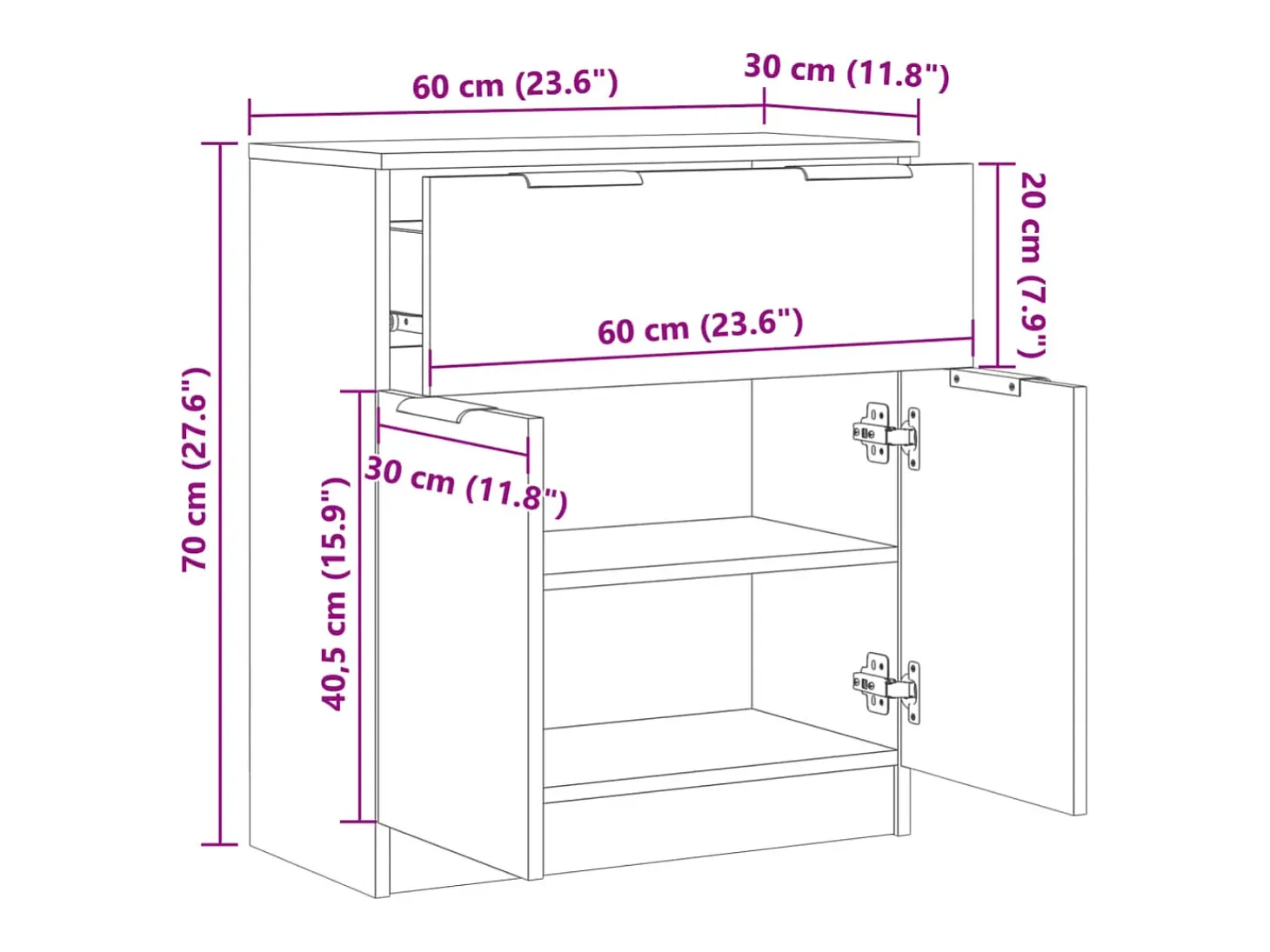 Aparador buffet cómoda armario unidad de almacenamiento organizador cocina salón sala de manualidades 60 x 30 x 70 cm madera contrachapada marrón 02_0030811