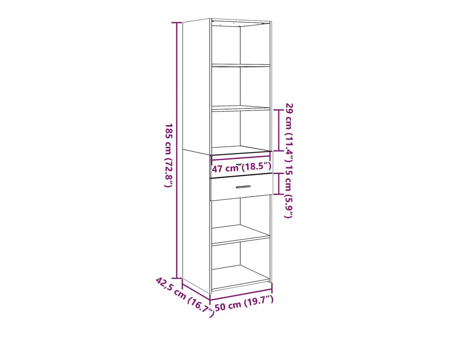 Aparador buffet cómoda armario mueble organizador cocina salón salón alto sonoma 50 x 42,5 x 185 cm madera contrachapada marrón 02_0034072