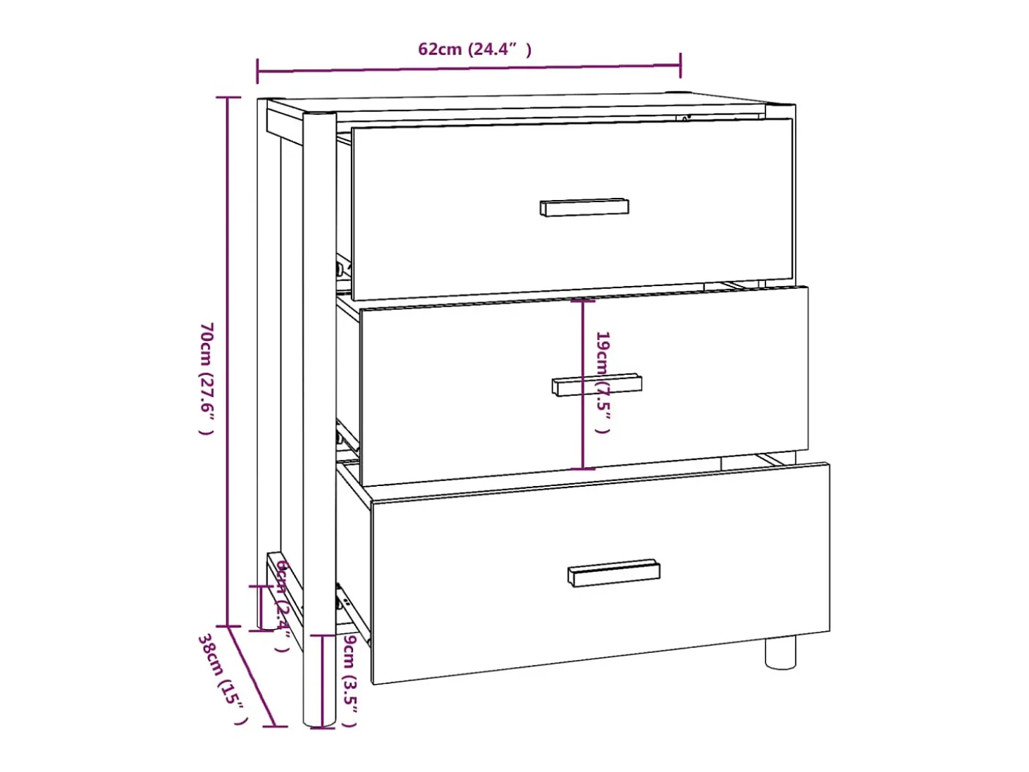 Aparador buffet cómoda armario unidad de almacenamiento organizador cocina salón salón 62 x 38 x 70 cm madera contrachapada blanco 02_0030377