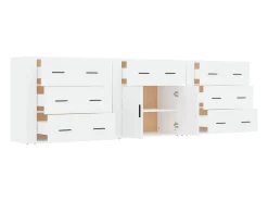 Aparador buffet cómoda gabinete unidad de almacenamiento organizador cocina salón sala de estar 3 piezas madera contrachapada blanco 02_0037011