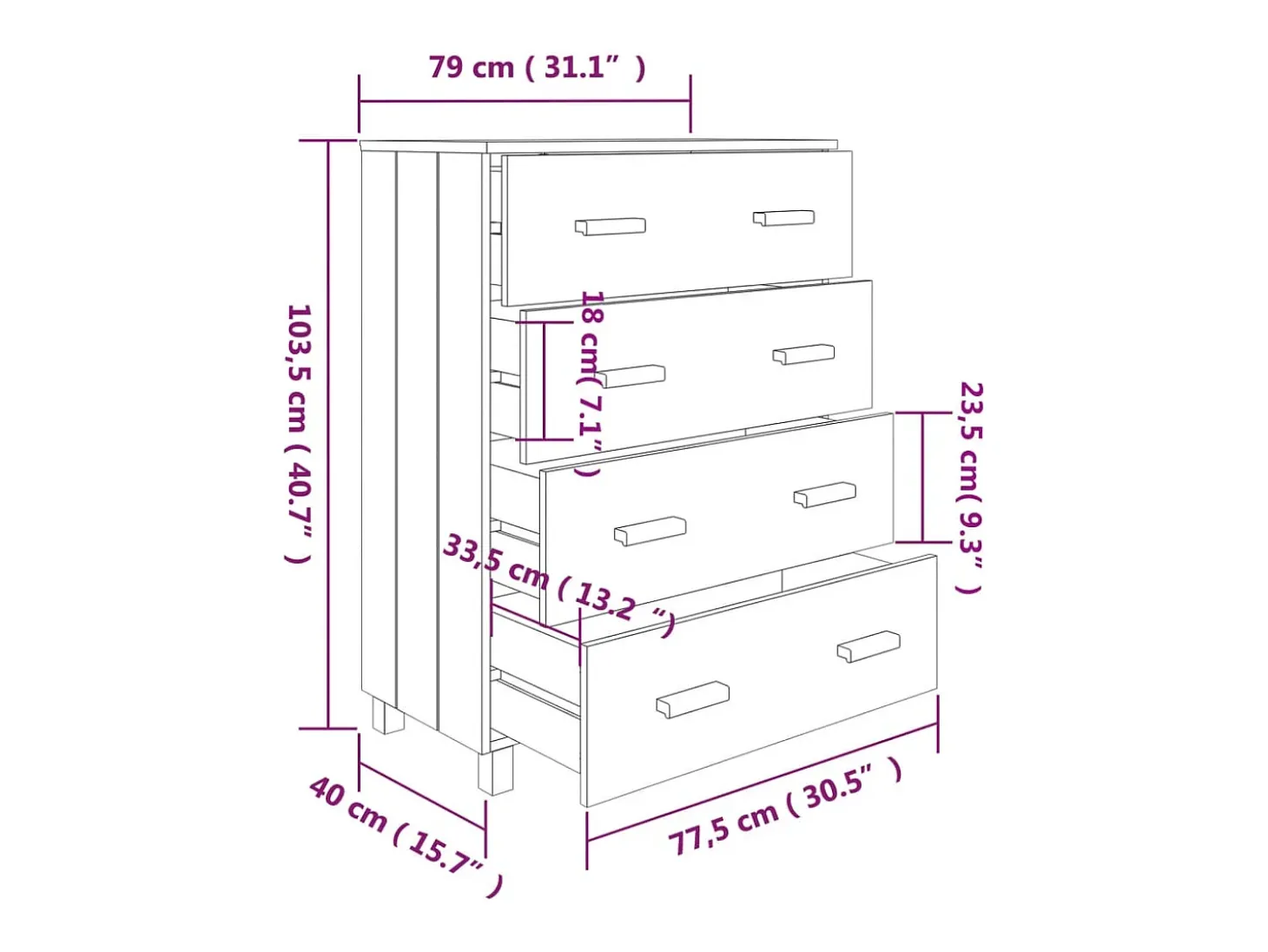 Aparador buffet cómoda mueble almacenaje organizador cocina salón salón 79 x 40 x 103,5 cm madera maciza de pino marrón 02_0032175