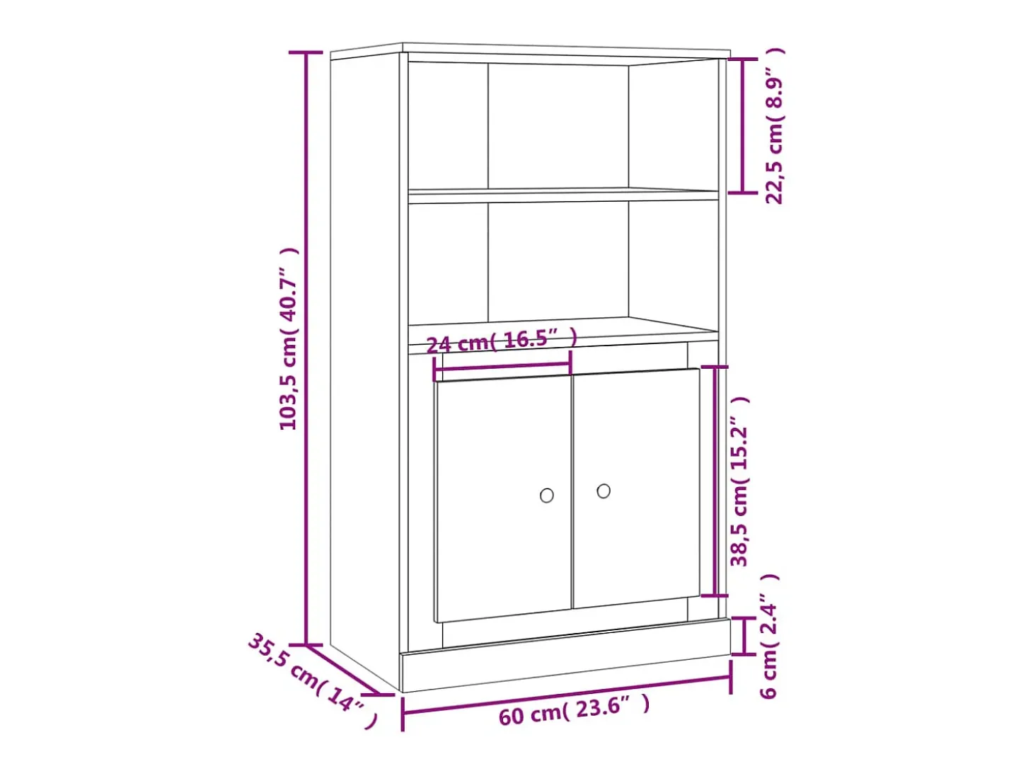 Aparador buffet cómoda mueble mueble de almacenaje organizador cocina salón salón alto 60 x 35,5 x 103,5 cm madera contrachapada gris 02_0034454