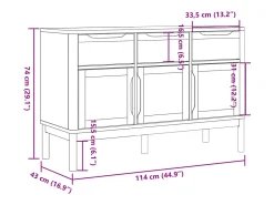 Aparador buffet cómoda mueble almacenaje organizador cocina salón salón FLORO 114 x 43 x 74 cm madera maciza de pino blanco 02_0031756