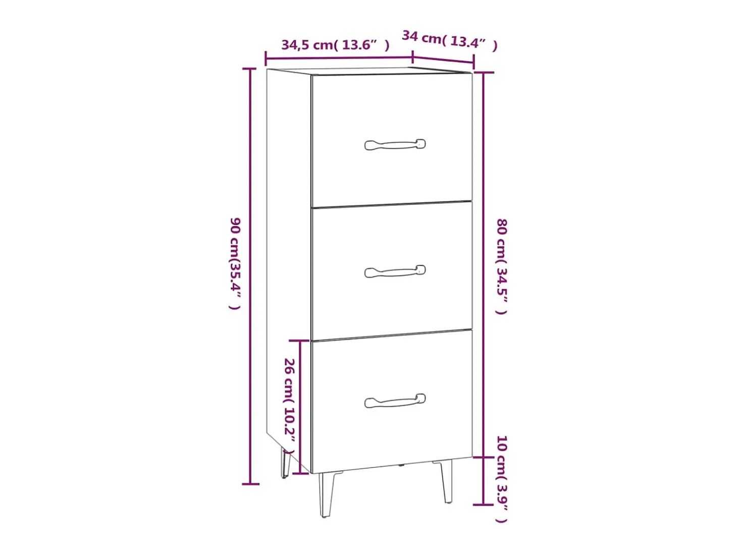 Aparador buffet cómoda mueble mueble de almacenaje organizador cocina salón salón 34,5 x 34 x 90 cm madera contrachapada blanco 02_0030248