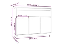 Aparador buffet cómoda mueble mueble de almacenaje organizador cocina salón salón 104,5 x 34 x 80 cm madera maciza de pino blanco 02_0030182