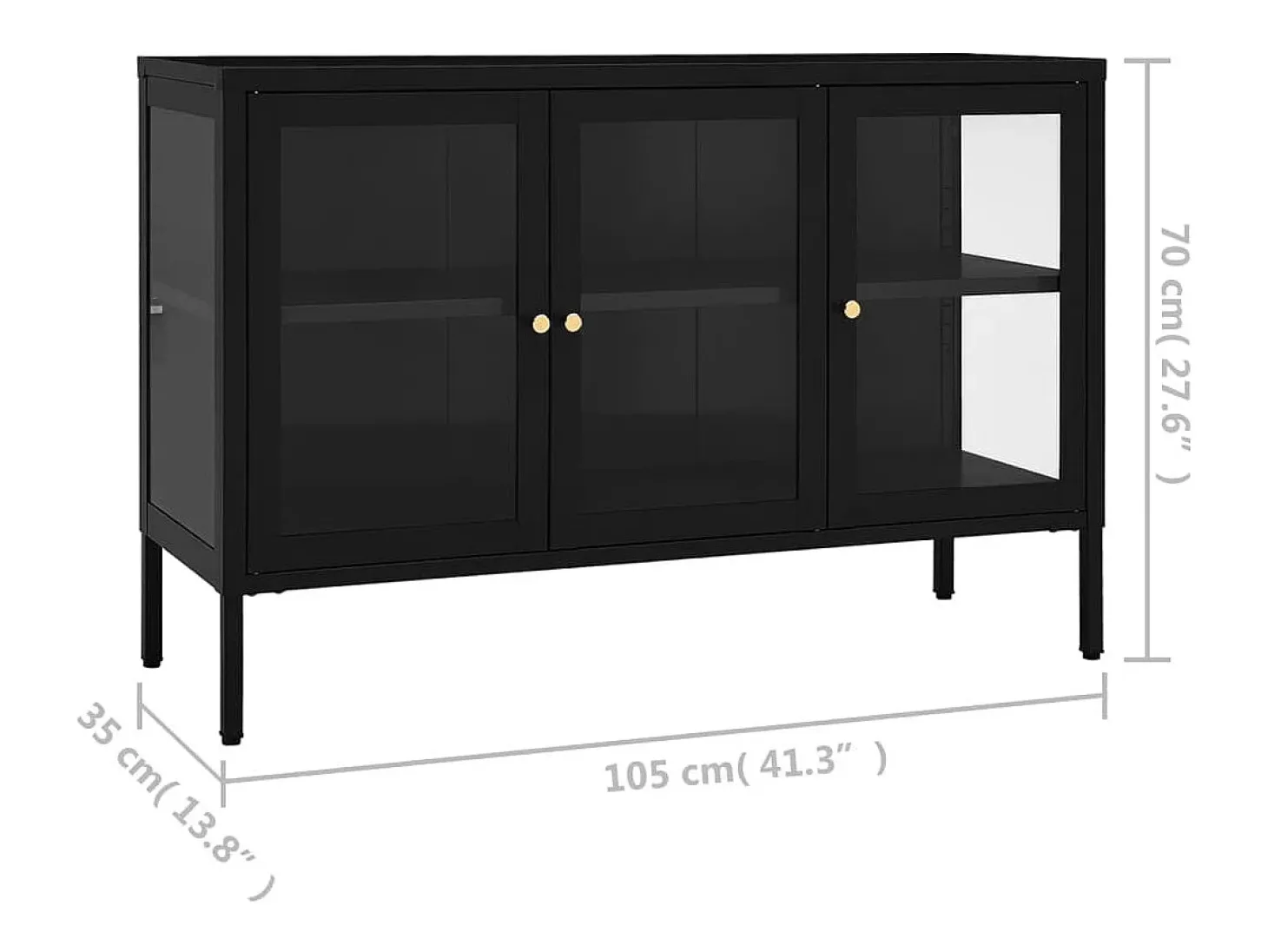 Aparador buffet cómoda mueble mueble de almacenaje organizador cocina salón salón 105 x 35 x 70 cm acero y cristal negro 02_0035835