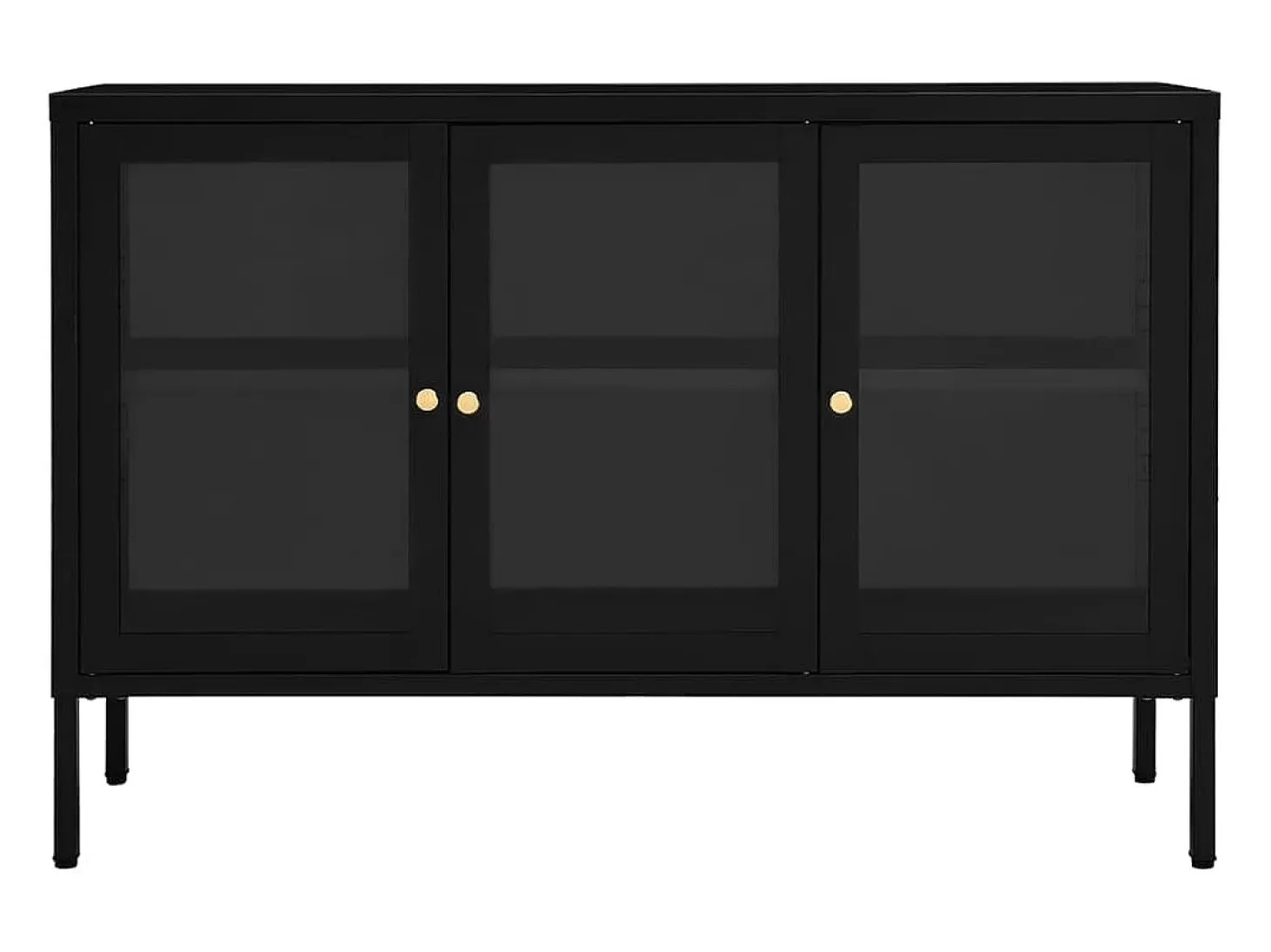 Aparador buffet cómoda mueble mueble de almacenaje organizador cocina salón salón 105 x 35 x 70 cm acero y cristal negro 02_0035835