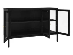 Aparador buffet cómoda mueble mueble de almacenaje organizador cocina salón salón 105 x 35 x 70 cm acero y cristal negro 02_0035835