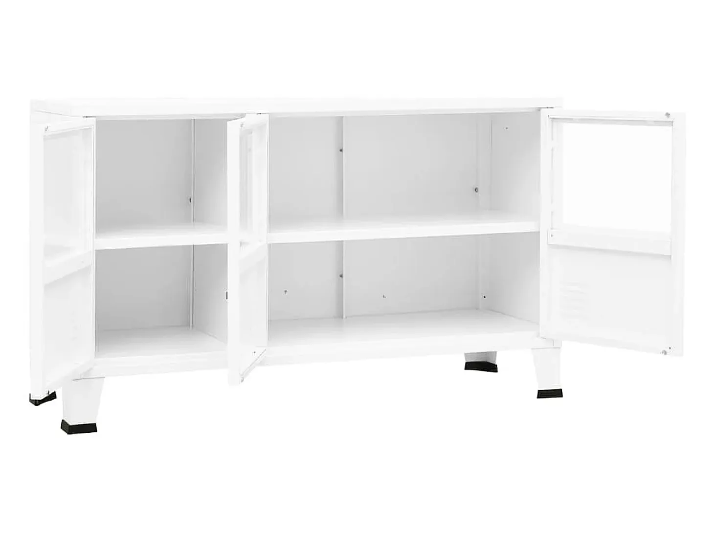 Aparador buffet cómoda mueble almacenaje organizador cocina salón salón industrial 105 x 35 x 62 cm metal y cristal blanco 02_0035679