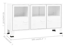 Aparador buffet cómoda mueble almacenaje organizador cocina salón salón industrial 105 x 35 x 62 cm metal y cristal blanco 02_0035679