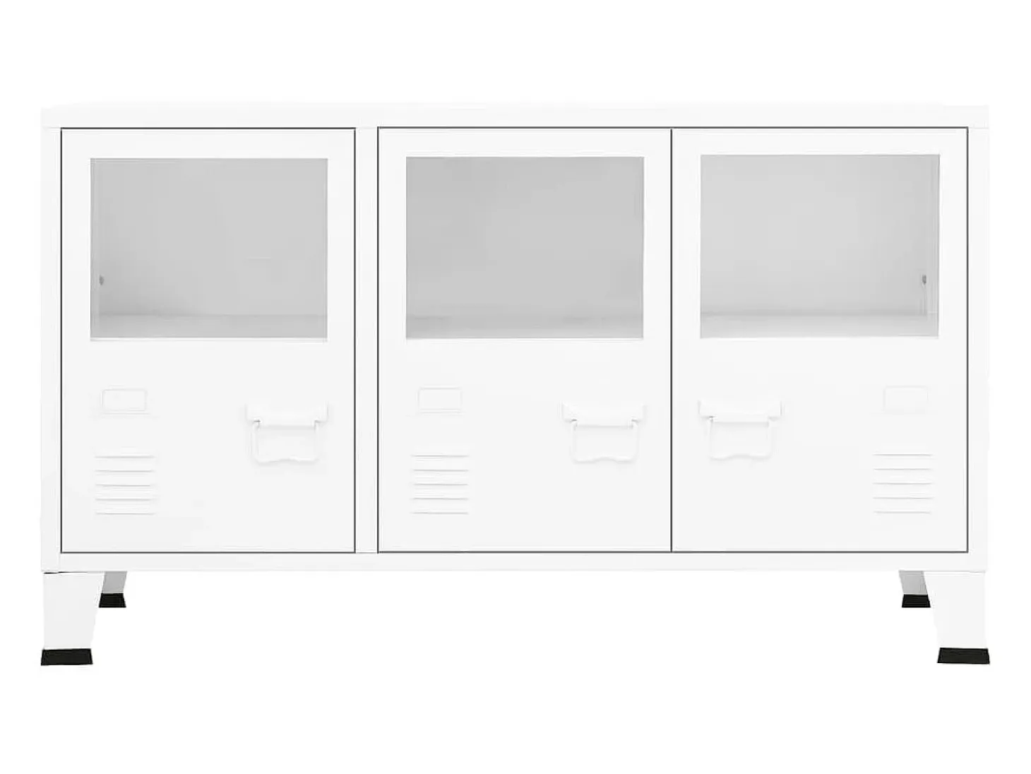 Aparador buffet cómoda mueble almacenaje organizador cocina salón salón industrial 105 x 35 x 62 cm metal y cristal blanco 02_0035679