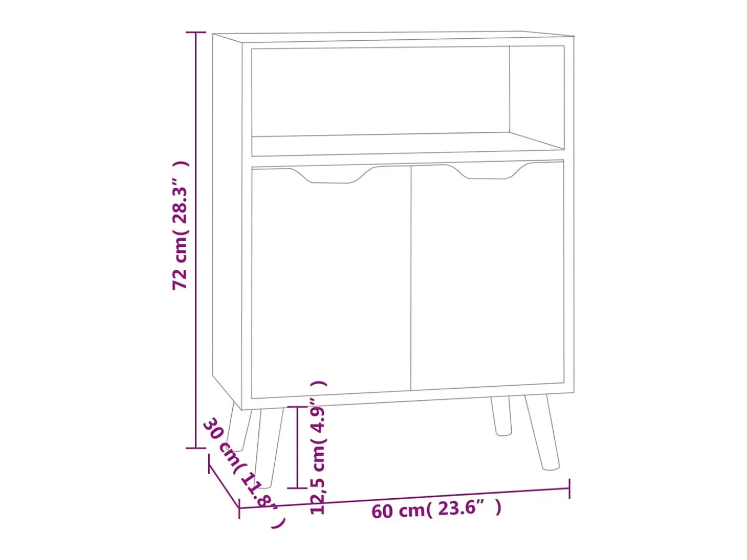 Aparador buffet cómoda mueble almacenaje organizador cocina salón brillante 60 x 30 x 72 cm madera contrachapada negro 02_0036166