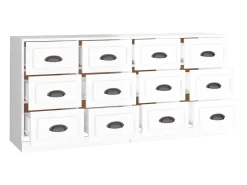 Aparador buffet cómoda mueble almacenaje organizador cocina salón salón juego de 2 madera contrachapada blanco brillante 02_0036723