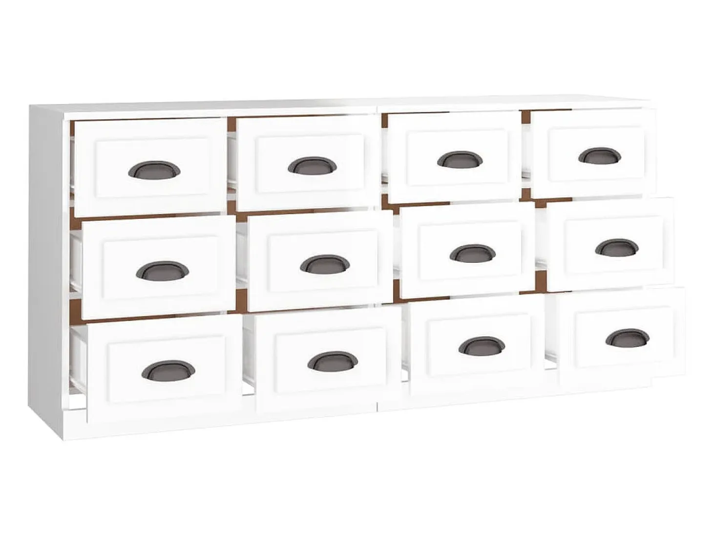Aparador buffet cómoda mueble almacenaje organizador cocina salón salón juego de 2 madera contrachapada blanco brillante 02_0036723