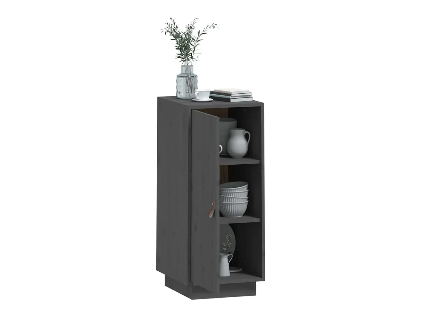 Aparador buffet cómoda mueble almacenaje organizador cocina salón salón 34 x 40 x 75 cm madera maciza de pino gris 02_0031786