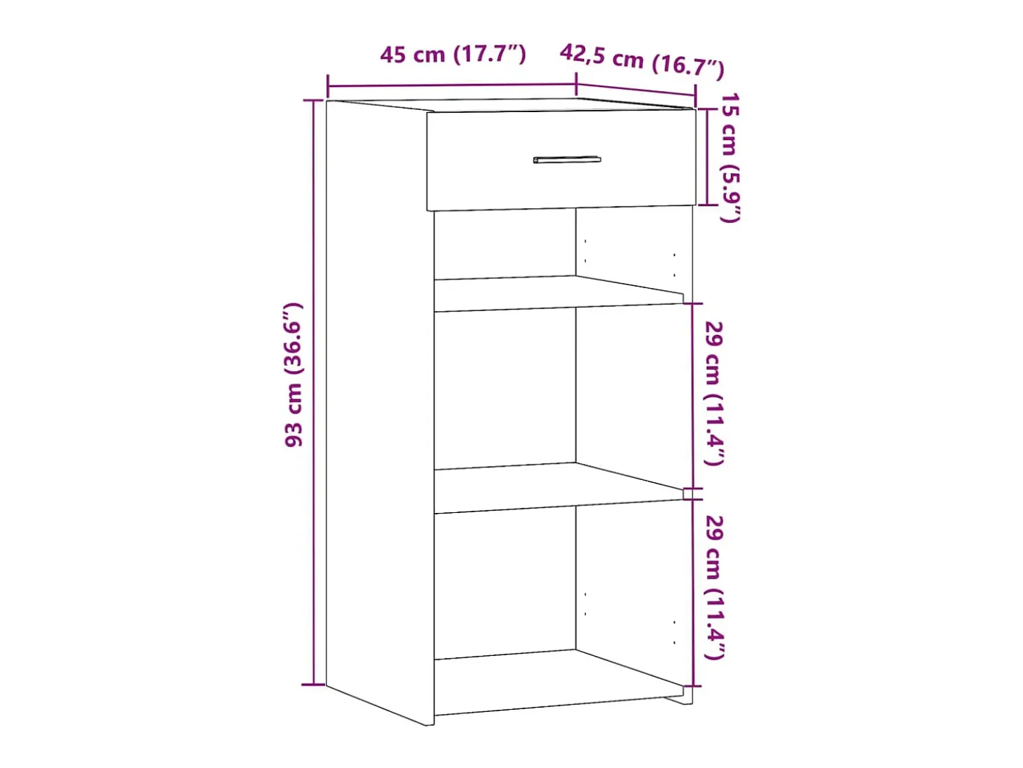 Aparador buffet cómoda mueble mueble de almacenaje organizador cocina salón salón 45 x 42,5 x 93 cm madera contrachapada marrón 02_0030949