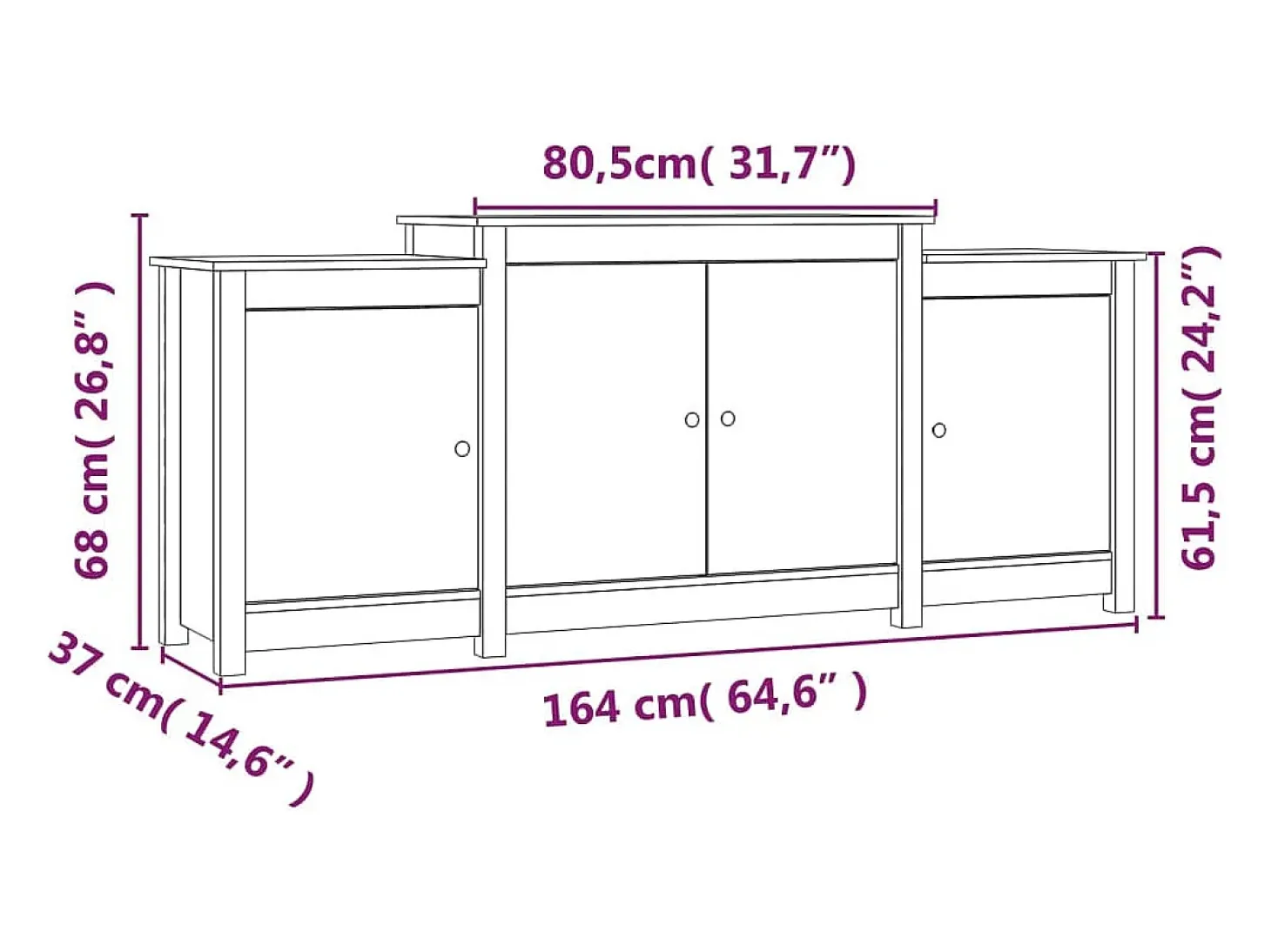Aparador buffet cómoda mueble almacenaje organizador cocina salón salón 164 x 37 x 68 cm madera maciza de pino marrón 02_0035739