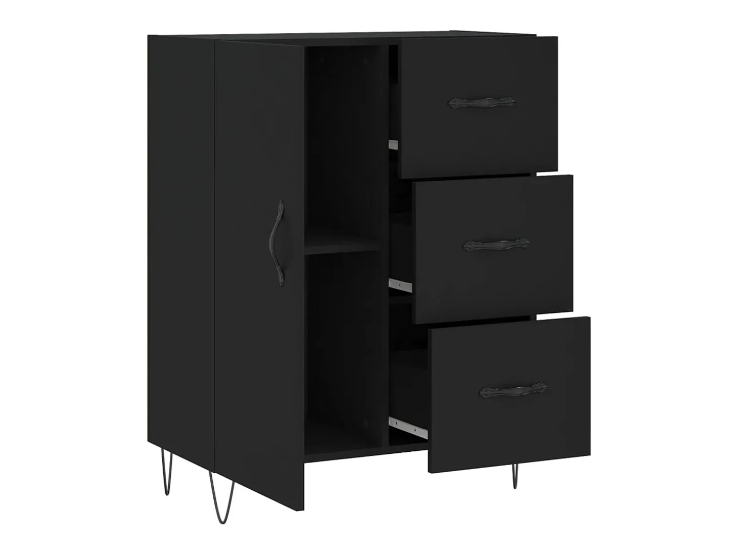 Aparador buffet cómoda mueble mueble de almacenaje organizador cocina salón salón 69,5 x 34 x 90 cm madera contrachapada negra 02_0036045