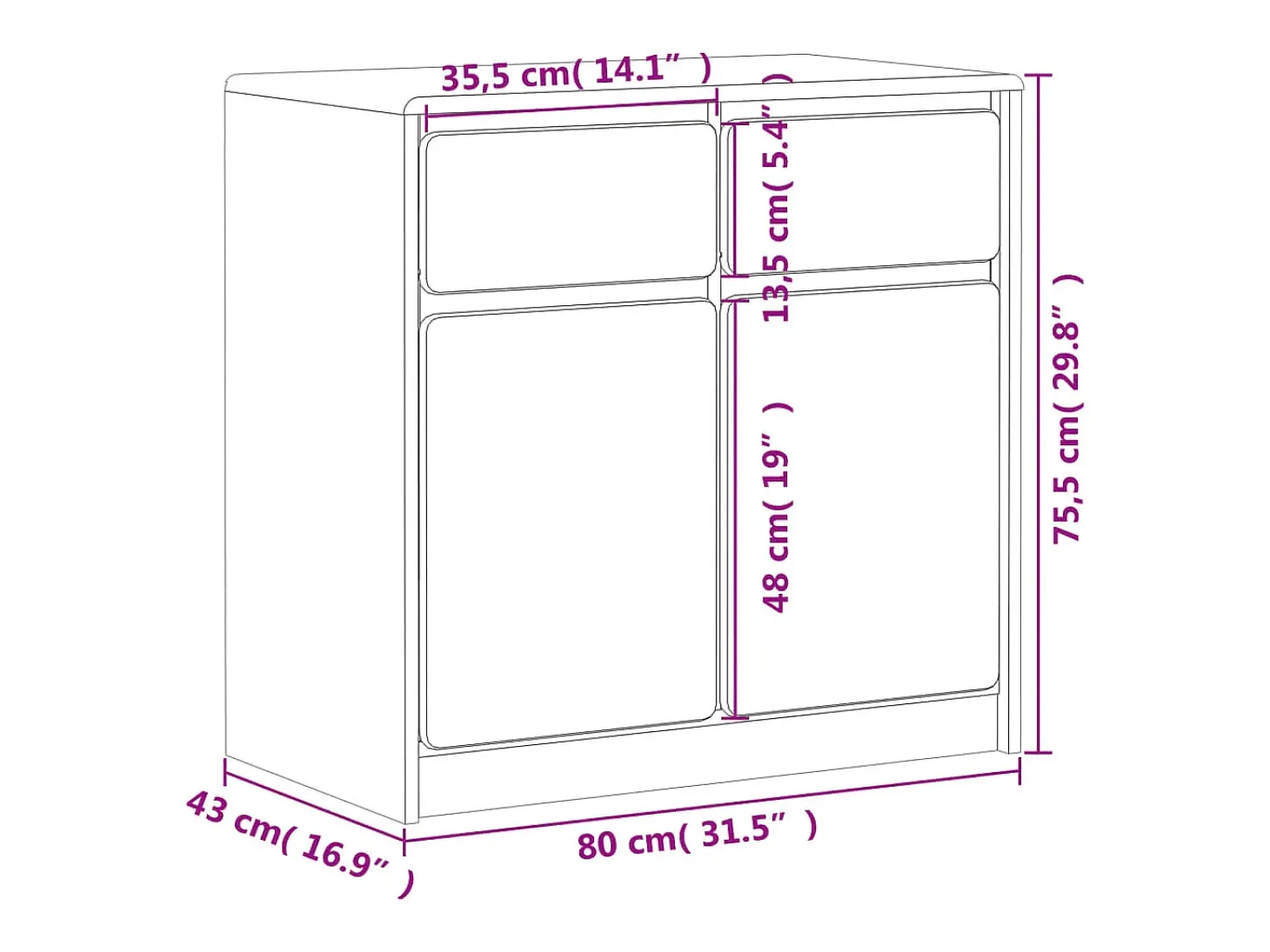 Aparador buffet cómoda mueble almacenaje organizador cocina salón salónAUDA 80 x 43 x 75,5 cm madera maciza de pino marrón 02_0036221