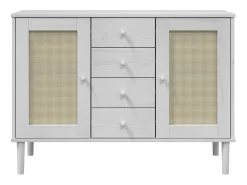 Aparador buffet cómoda mueble mueble de almacenaje organizador cocina salón salón aspecto ratán 112 x 40 x 80 cm madera maciza de pino blanco 02_0036223
