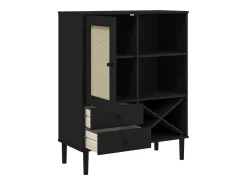 Aparador buffet cómoda mueble mueble de almacenaje organizador cocina salón salón aspecto ratán 90 x 40 x 112 cm madera maciza de pino negro 02_0036242