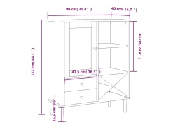 Aparador buffet cómoda mueble mueble de almacenaje organizador cocina salón salón aspecto ratán 90 x 40 x 112 cm madera maciza de pino negro 02_0036242