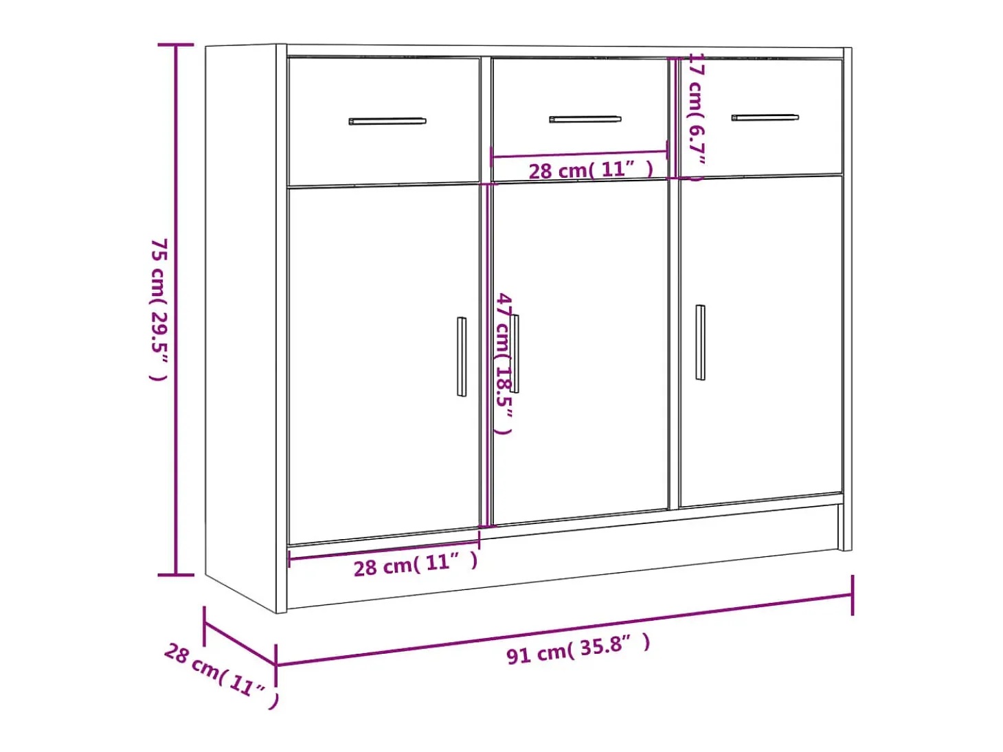 Aparador buffet cómoda mueble mueble de almacenaje organizador cocina salón salón 91 x 28 x 75 cm madera contrachapada marrón 02_0031131