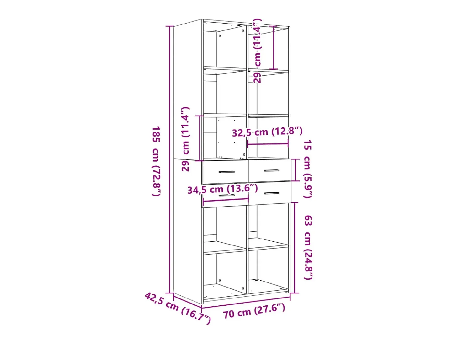 Aparador buffet cómoda mueble mueble de almacenaje organizador cocina salón salón alto 70 x 42,5 x 185 cm madera contrachapada marrón 02_0033557