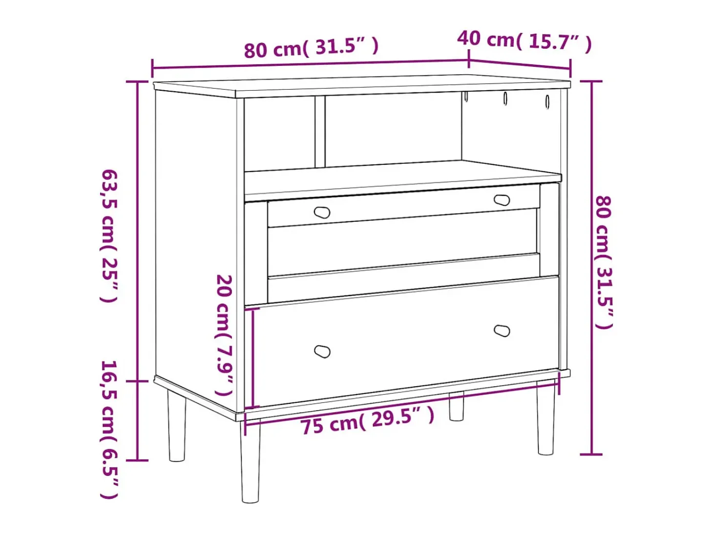 Aparador buffet cómoda mueble mueble de almacenamiento organizador cocina salón salón aspecto ratán 80 x 40 x 80 cm madera maciza de pino marrón 02_0036233