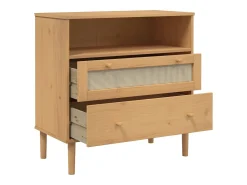 Aparador buffet cómoda mueble mueble de almacenamiento organizador cocina salón salón aspecto ratán 80 x 40 x 80 cm madera maciza de pino marrón 02_0036233