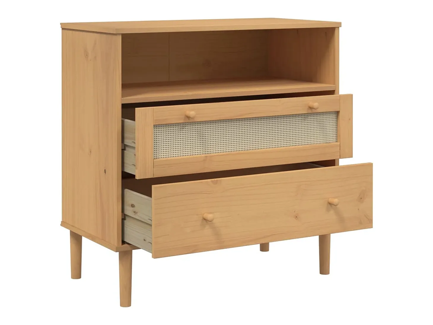 Aparador buffet cómoda mueble mueble de almacenamiento organizador cocina salón salón aspecto ratán 80 x 40 x 80 cm madera maciza de pino marrón 02_0036233
