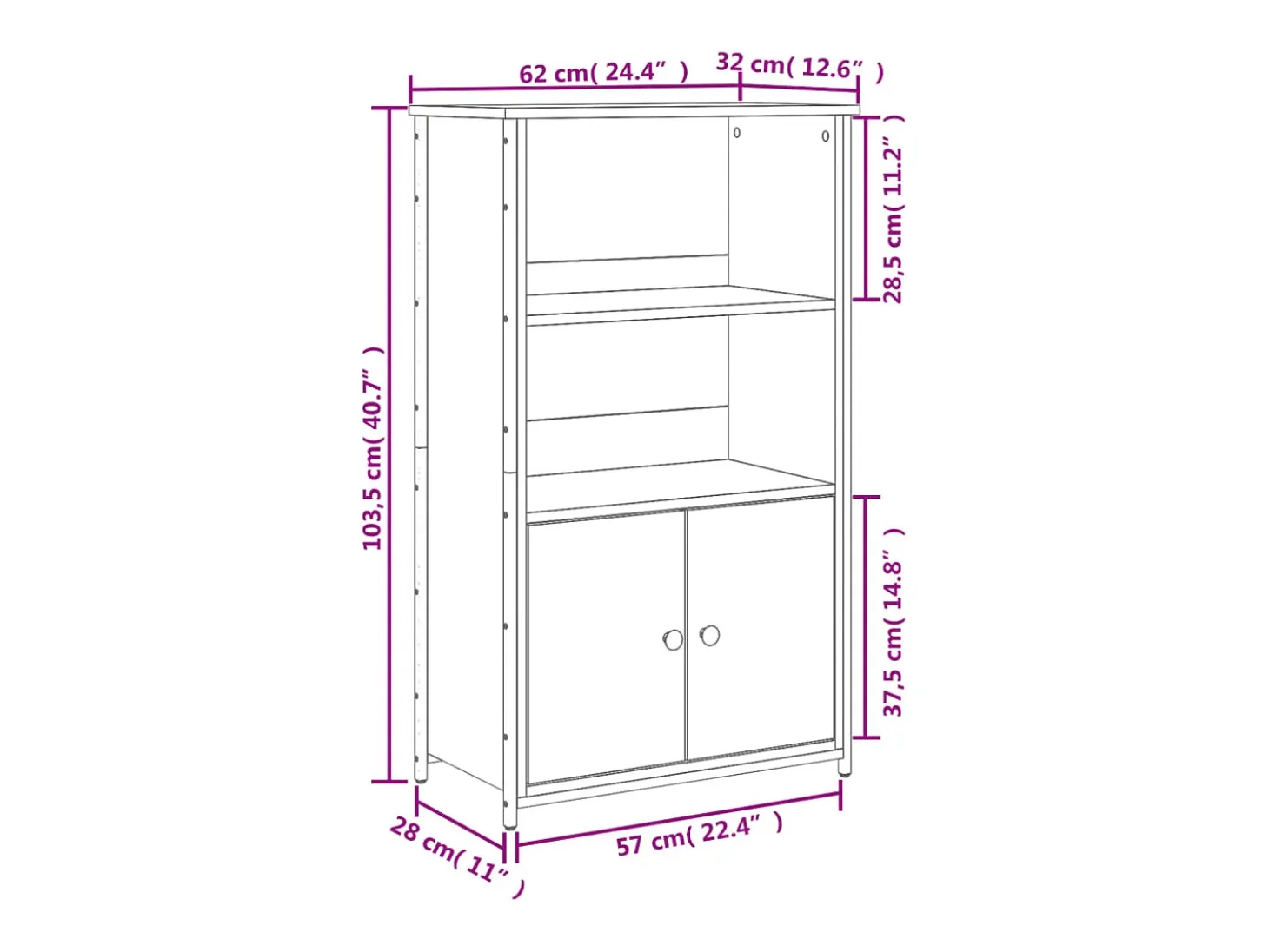 Aparador buffet cómoda mueble mueble de almacenaje organizador cocina salón salón alto 62 x 32 x 103,5 cm madera contrachapada marrón 02_0033738