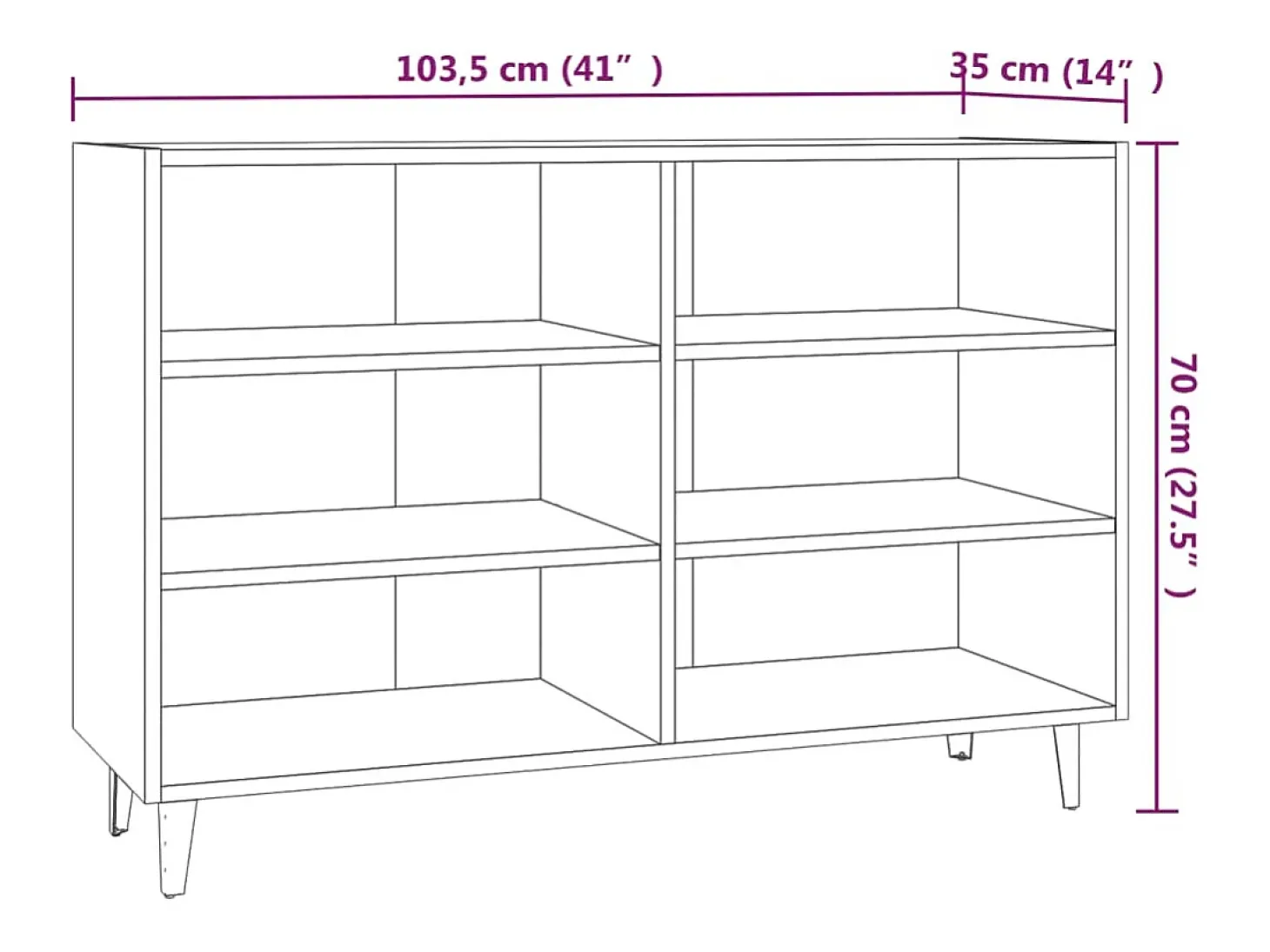 Aparador buffet cómoda mueble mueble de almacenaje organizador cocina salón salón 103,5 x 35 x 70 cm madera contrachapada marrón 02_0030851