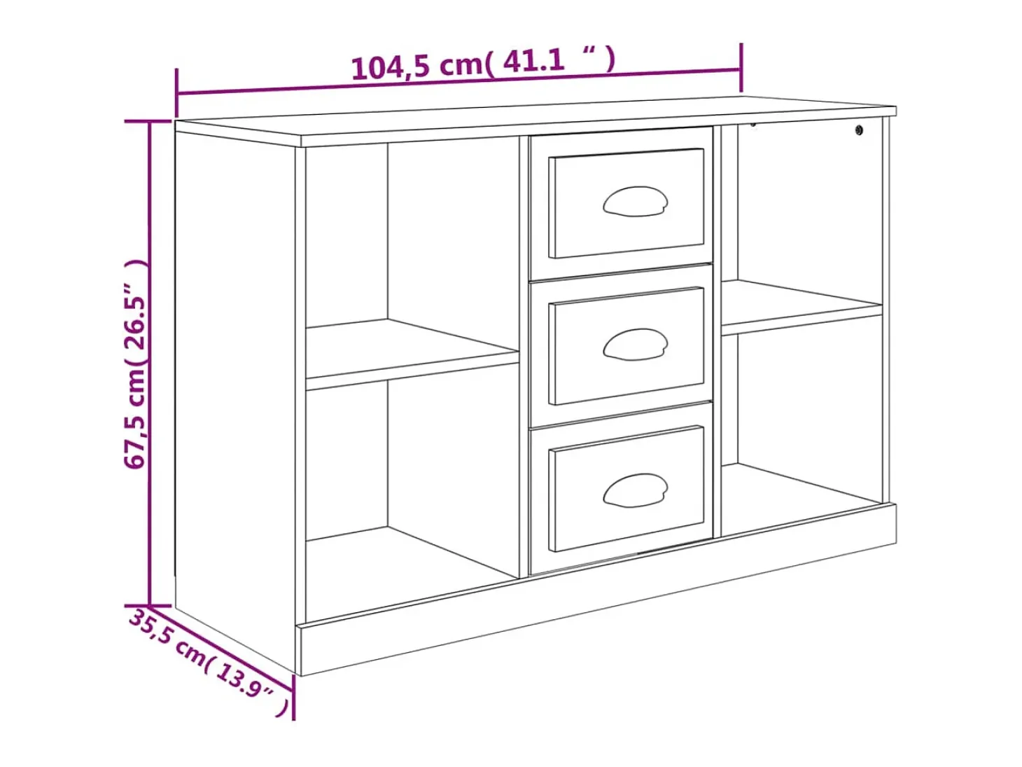 Aparador buffet cómoda mueble mueble de almacenaje organizador cocina salón salón 104,5 x 35,5 x 67,5 cm madera contrachapada gris 02_0031843
