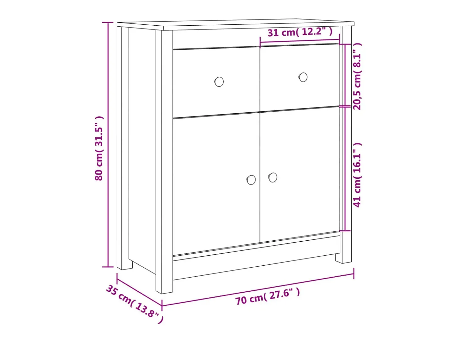 Aparador buffet cómoda mueble almacenaje organizador cocina salón salón 70 x 35 x 80 cm macizo pino negro marrón 02_0029647